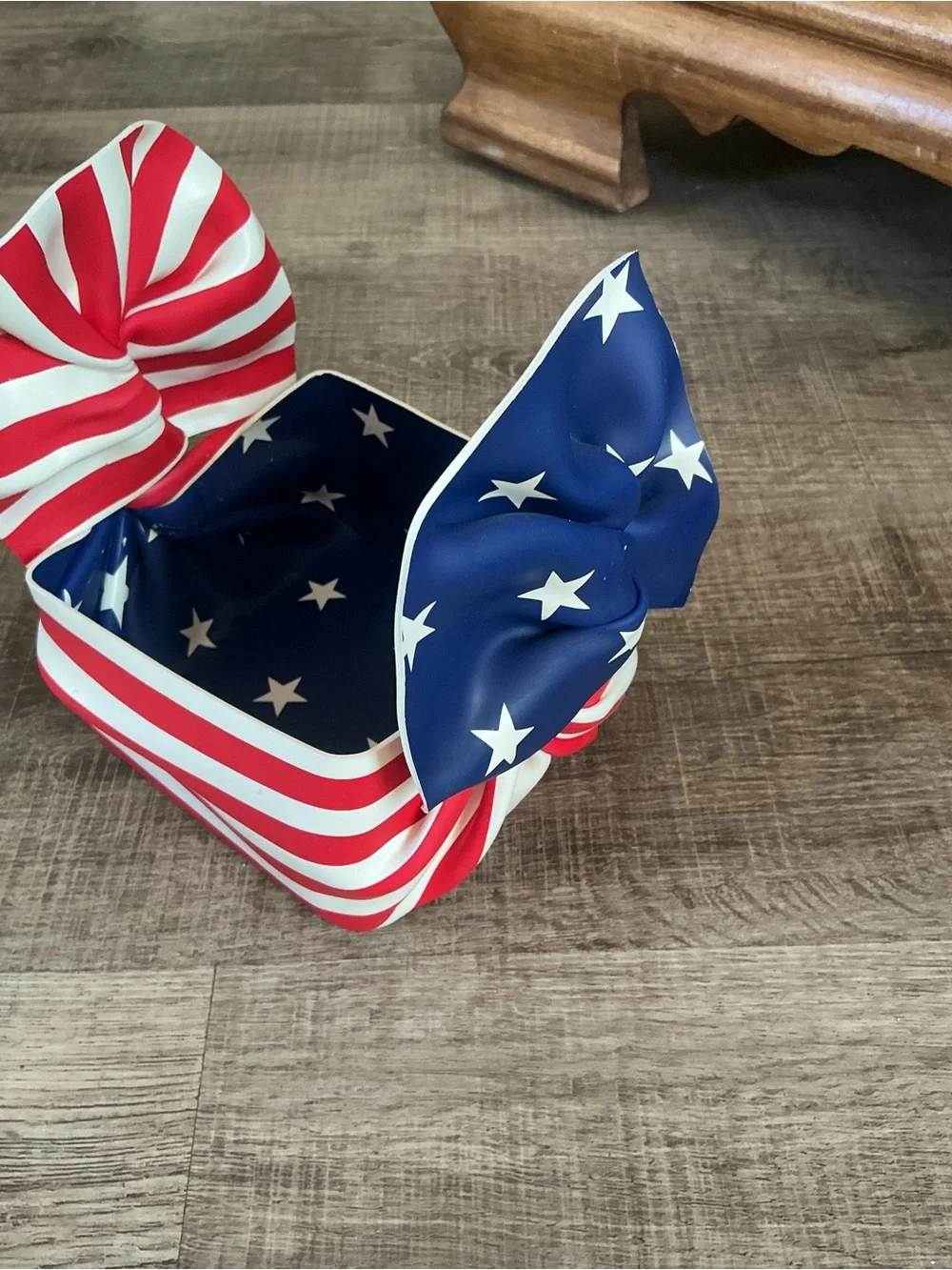 1992 C.T. Designs Square Lucite Bowl - Signed - Red & White Striped Patriotic